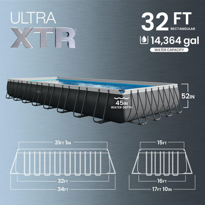 INTEX Ultra XTR 32 ft x 16 ft 52 in Above Ground Pool Set, Rectangular Swimming Pool
